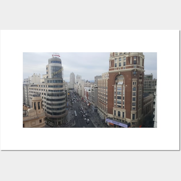 Spain, Madrid, Gran Via, Edificio Capitol - Edificio Carrión - A look from above on the street. Wall Art by ART-T-O